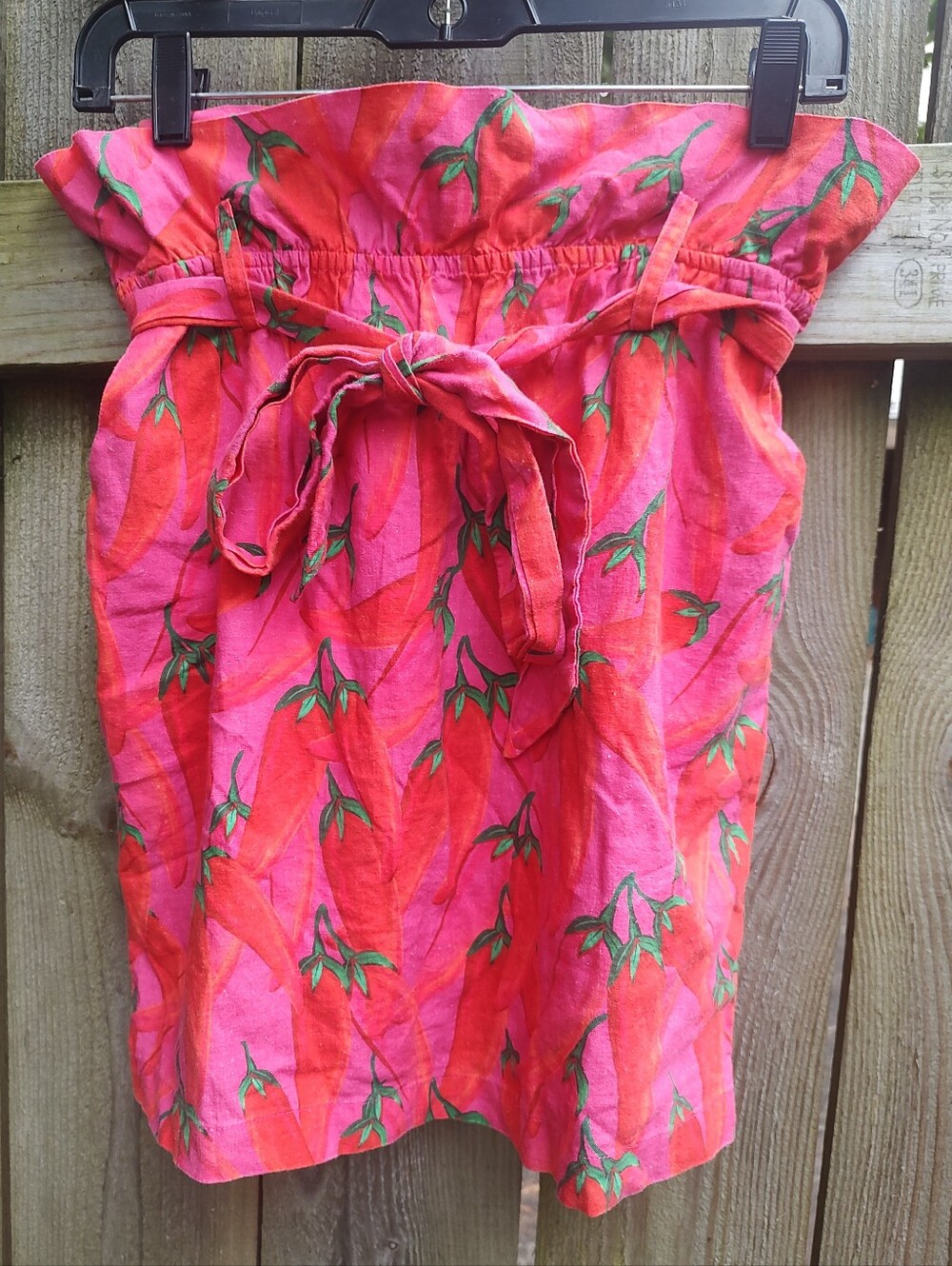 🏵Farm Rio Chili Pepper Skirt Pull On Paperbag Waist Linen Blend M Pockets Lined